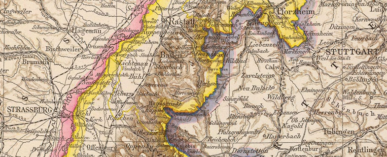 Detail of Baden, Germany 1881 Historic Map by Andree