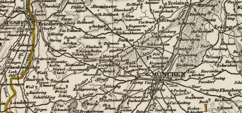 Detail of Germany Bavaria 1856 Weiland Historic Map Bayern