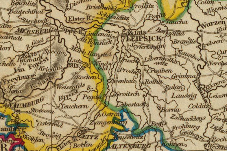 Detail of Central Germany 1828 Historic Map with Saxony, Hesse, Nassau