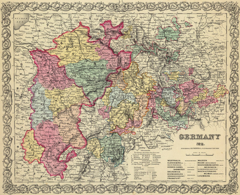 Germany - Central 1856 Historic Map by Colton