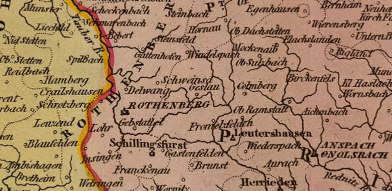 Detail of Franconia Germany 1831 Historic Map by D. Lizars