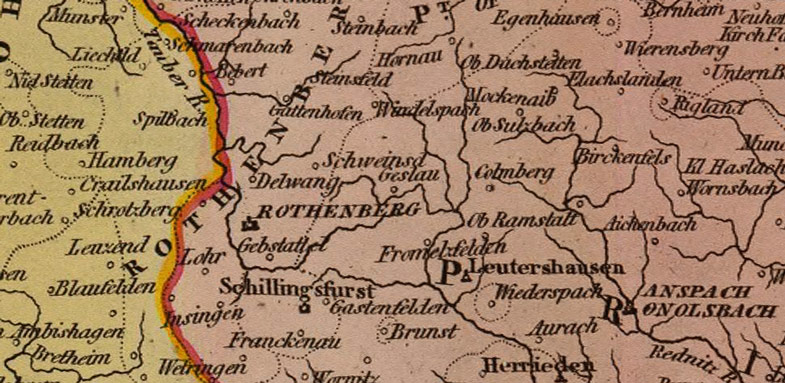 Detail of Franconia Germany 1831 Historic Map by D. Lizars