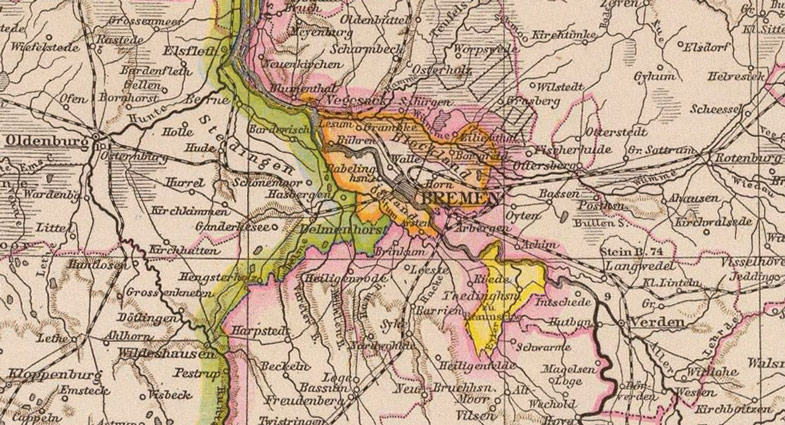 Detail of Germany Hanover and Holstein 1881 Historic Map by Andree