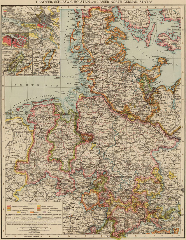 Germany Hanover, Schleswig-Holstein, Lesser North German States 1895 Historic Map by Andree