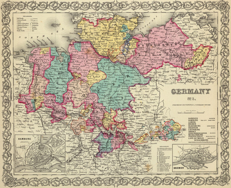 Germany - North 1856 Historic Map by Colton