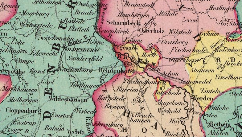 Detail of Germany - North 1856 Historic Map by Colton