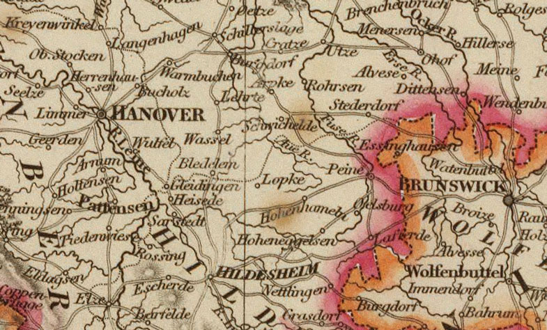Detail of Northern Germany 1828 Historic Map with Hanover, Brunswick, Mecklenburg