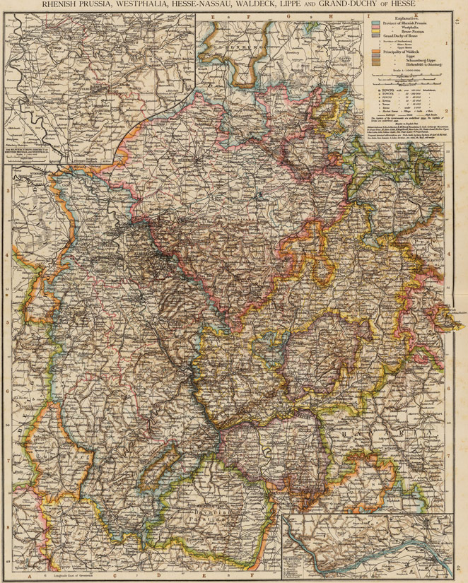 Germany Rhine, Westphalia, Hesse-Nassau, Waldeck, Lippe, Hesse 1895 Historic Map by Andree