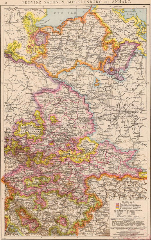 Germany Saxony, Mecklenburg and Anhalt 1881 Historic Map by Andree