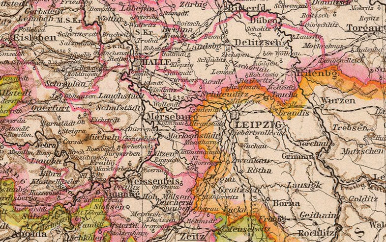 Detail of Germany Saxony, Mecklenburg and Anhalt 1881 Historic Map by Andree