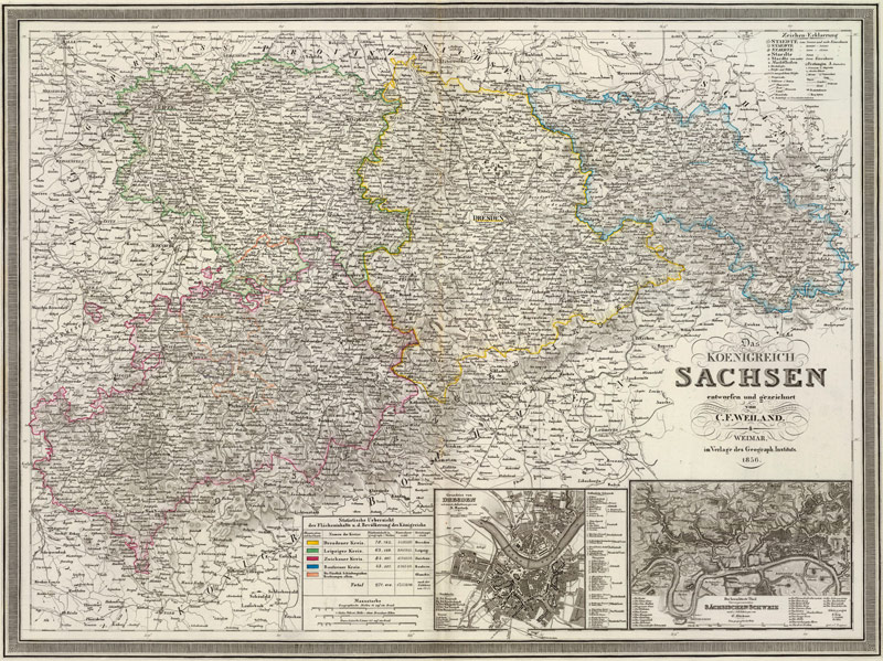 Germany Saxony Sachsen 1856 Historic Map by Weiland