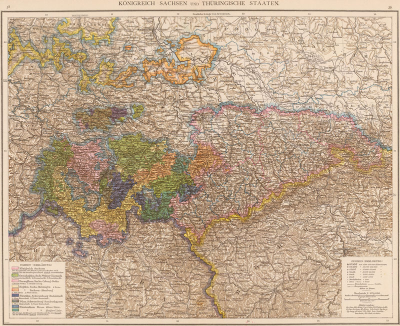 Germany Saxony Sachsen 1881 Historic Map by Andree