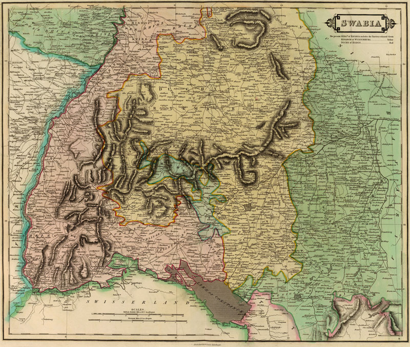 Swabia Germany 1831 Historic Map by D. Lizars