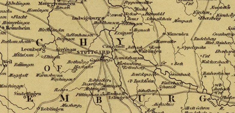Detail of Swabia Germany 1831 Historic Map by D. Lizars