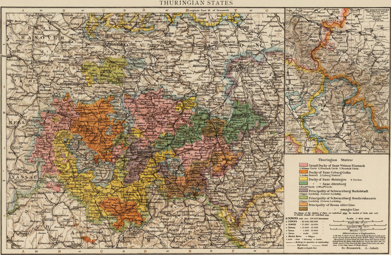 Germany Thuringian States 1895 Historic Map by Andree Germany Thuringian States 1895 Historic Map by Andree