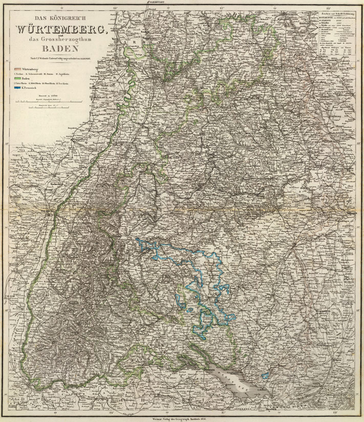 Germany Wurttemberg Baden 1856 Historic Map by C. F. Weiland