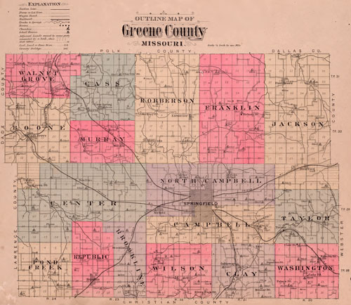 Greene County, Missouri 1904 Historical Map Reprint, townships, cemeteries, schools, churches