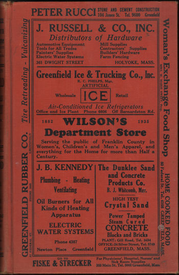 Greenfield and Turners Falls, Massachusetts 1935 Directory with large format, fold out map , book