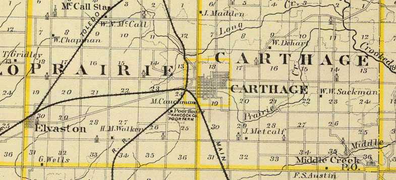Detail of Hancock County, Illinois 1876 Historic Map Reprint by Union Atlas Co., Warner & Beers