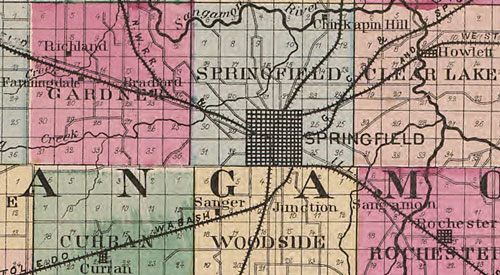 IL 1870 Sangamon Macoupin Montgomery Counties Illinois Historic Map detail