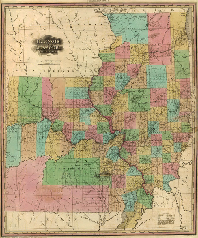 Illinois and Missouri 1833 Historic Map by H. S. Tanner