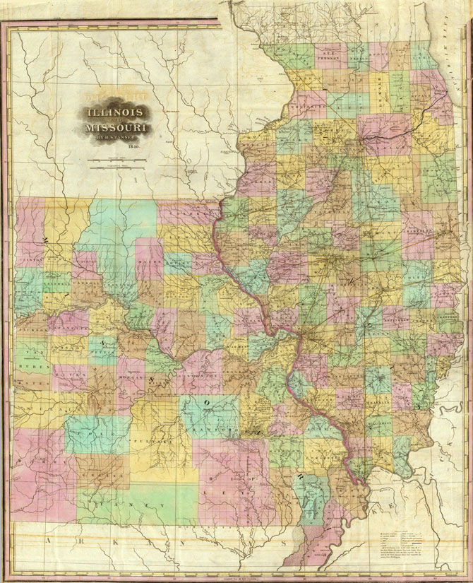 Illinois and Missouri 1840 Historic Map by H. S. Tanner