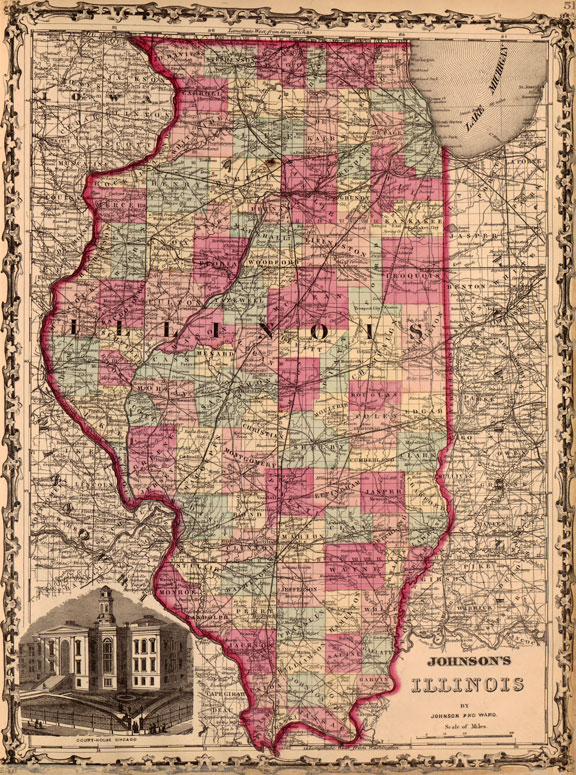 Illinois State 1862 Historic Map Johnson & Ward Reprint