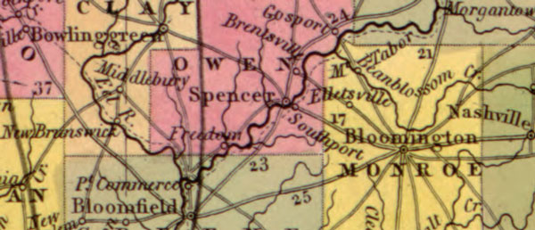 Indiana State 1849 Mitchell Historic Map detail