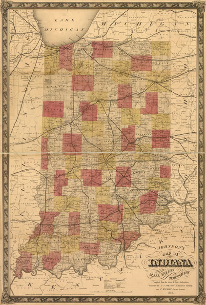 Indiana State 1858 Johnson Historic Map Reprint