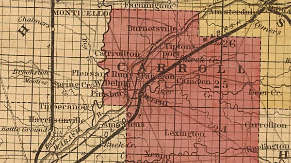 Indiana State 1858 Johnson Historic Map detail