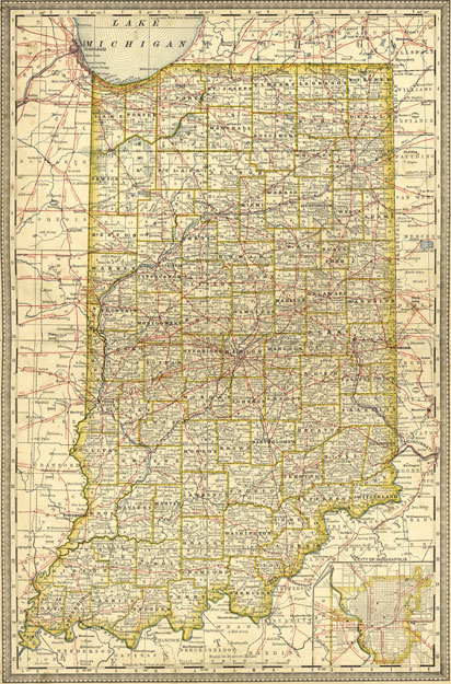 Indiana State 1881 Rand McNally Historic Map Reprint