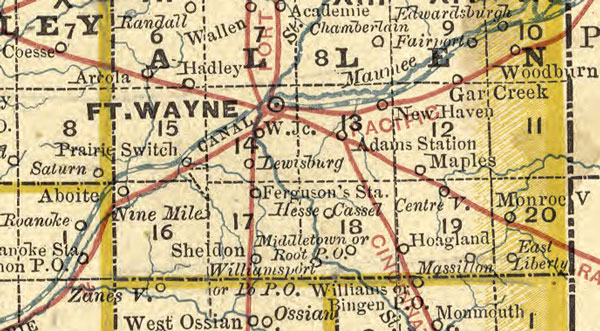 Indiana State 1881 Rand McNally Historic Map detail