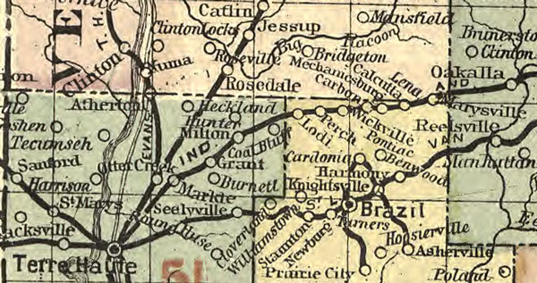 Indiana State H. R. Page 1885 Historic Map detail