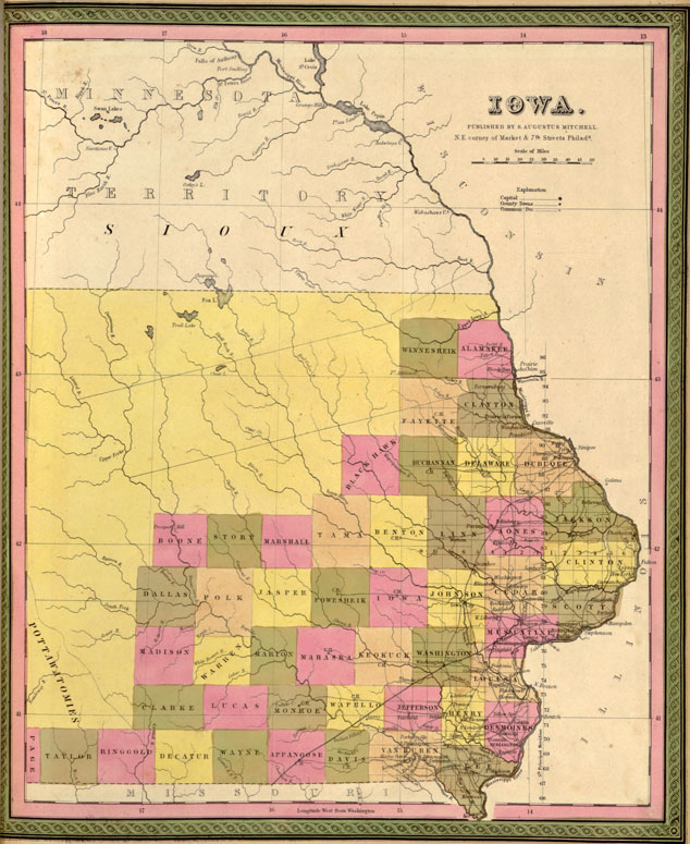 Iowa State 1849 by Mitchell Historic Map Reprint