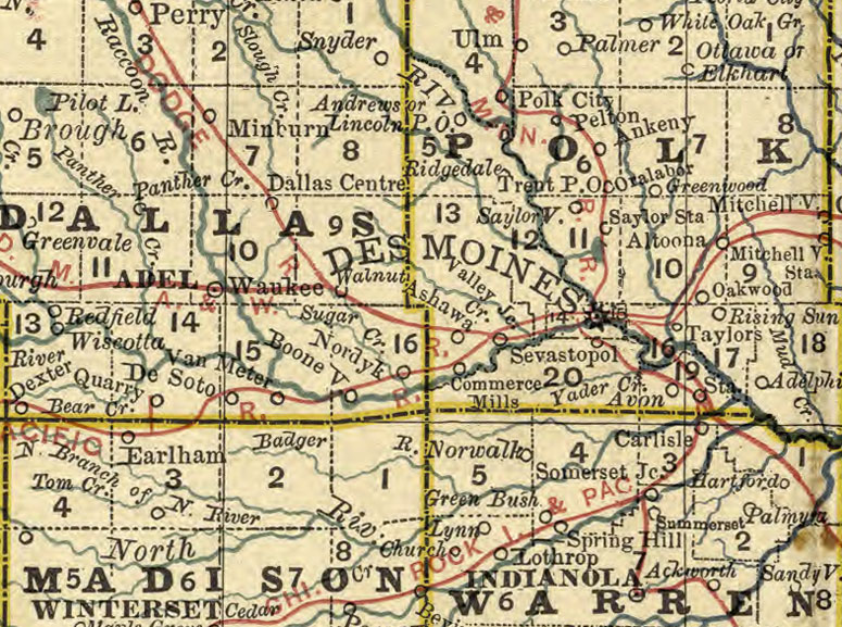 Iowa State 1881 by Rand McNally Historic Map detail