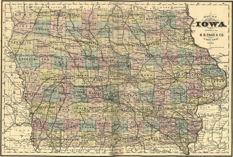 Iowa State H. R. Page 1885 Historic Map Reprint