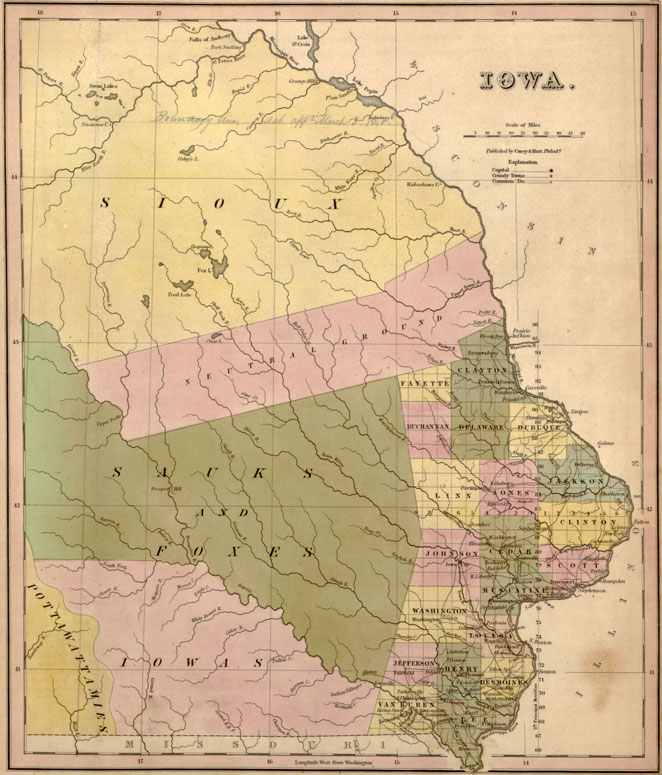 Iowa Territory 1844 Tanner Historic Map Reprint