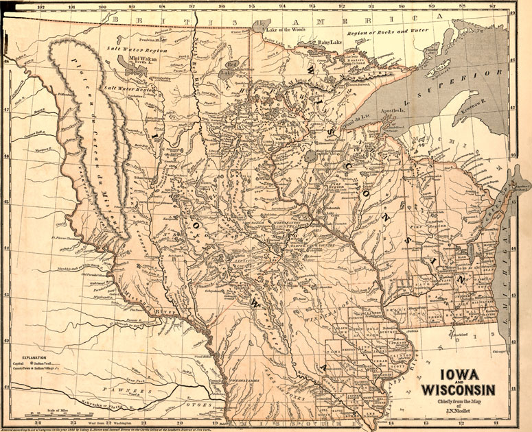 Iowa and Wisconsin Territory 1844 Morse Breese Historic Map Reprint