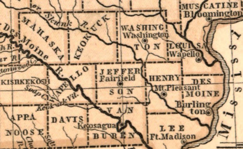 Iowa and Wisconsin Territory 1844 Morse Breese Historic Map detail
