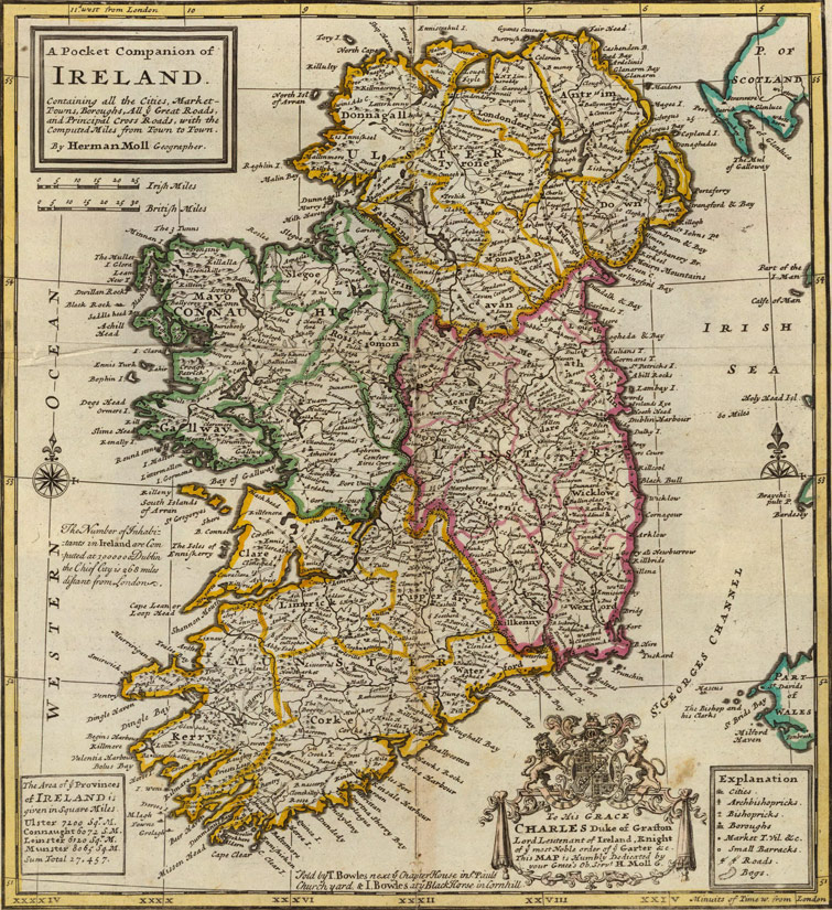 Ireland 1736 Historic Map by Herman Moll
