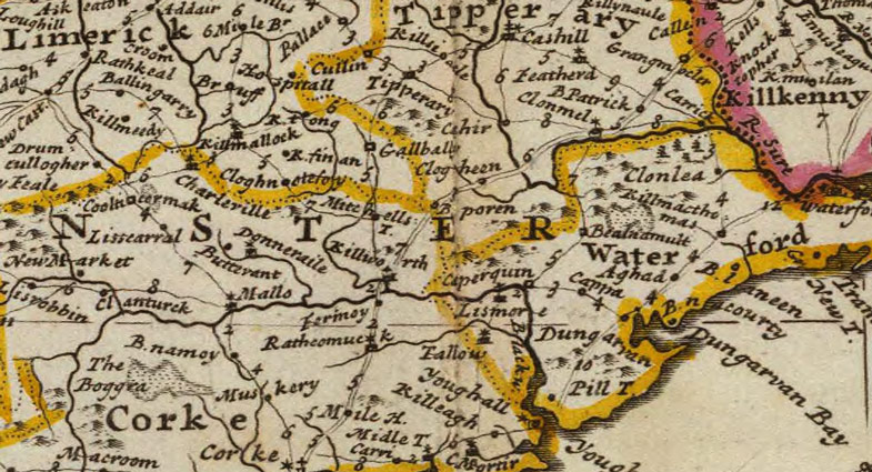 Detail of Ireland 1736 Historic Map by Herman Moll