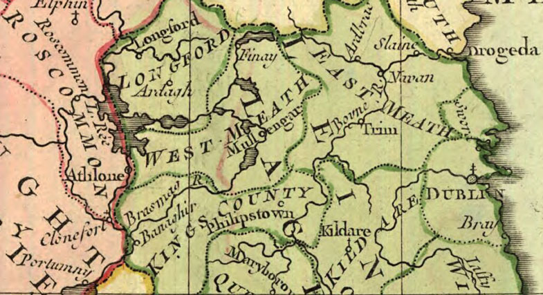 Detail of Ireland 1766 Historic Map by Desnos