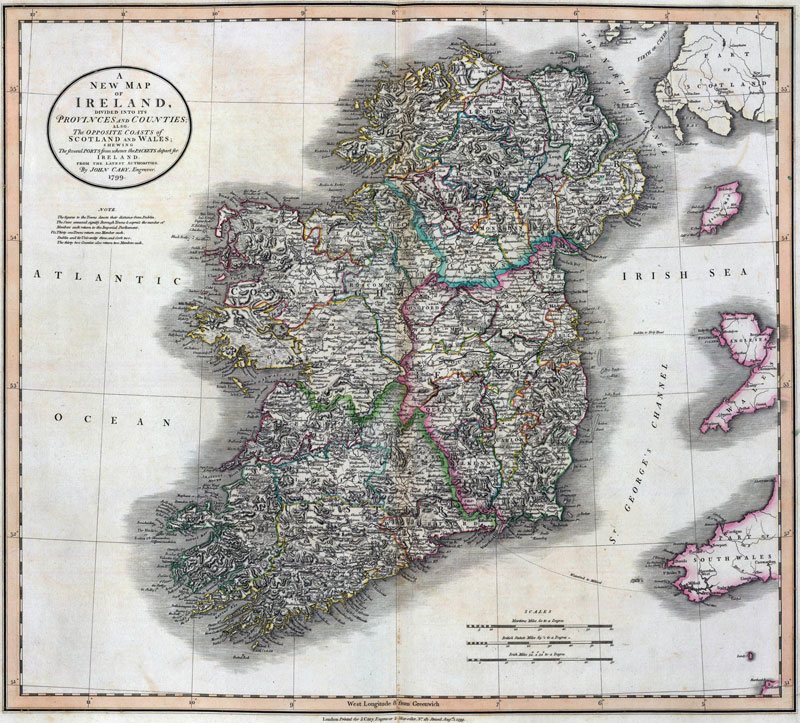 Ireland 1799 Historic Map by John Cary