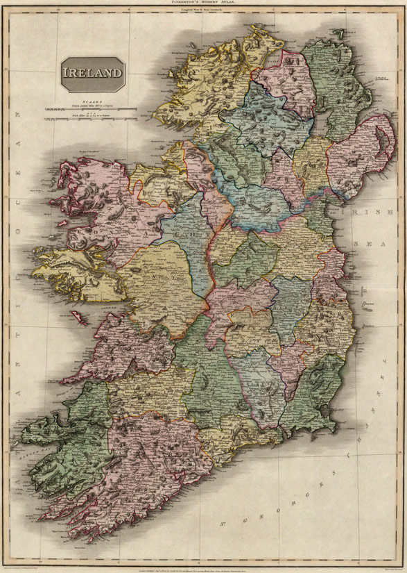 Ireland 1813 Historic Map from Pinkerton's Modern Atlas