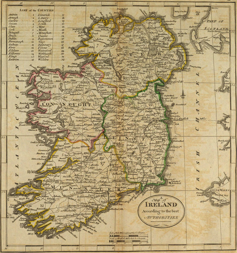 Ireland 1814 Historic Map by Mathew Carey
