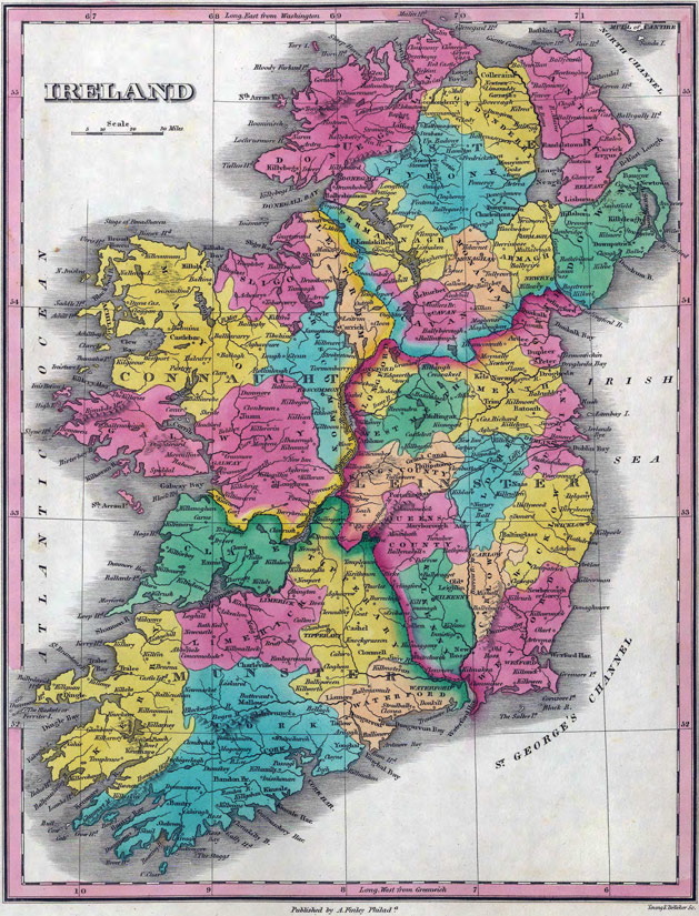 Ireland 1831 Historic Map by Finley