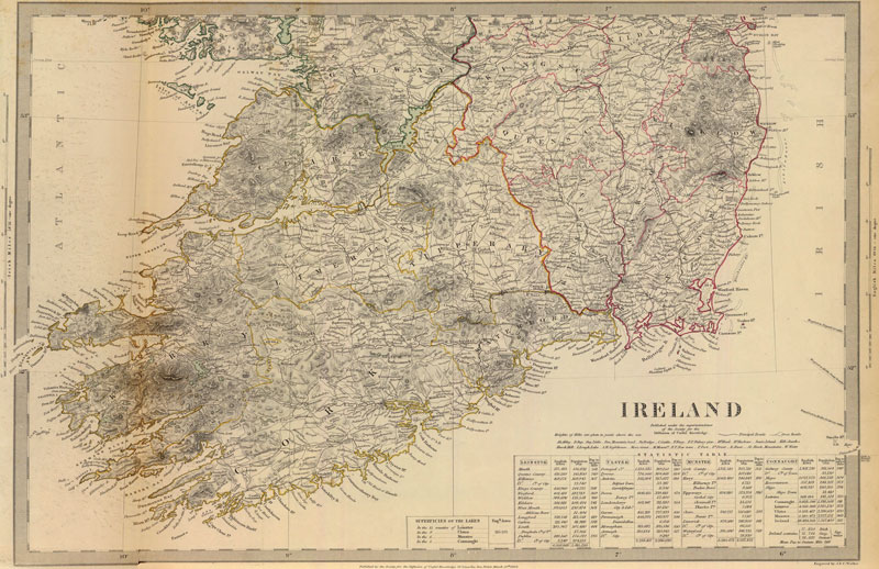 Ireland South Half 1838 Historic Map by Chapman & Hall