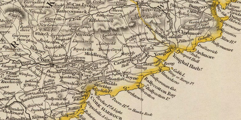 Detail of Ireland 1844 Historic Map by J. Arrowsmith