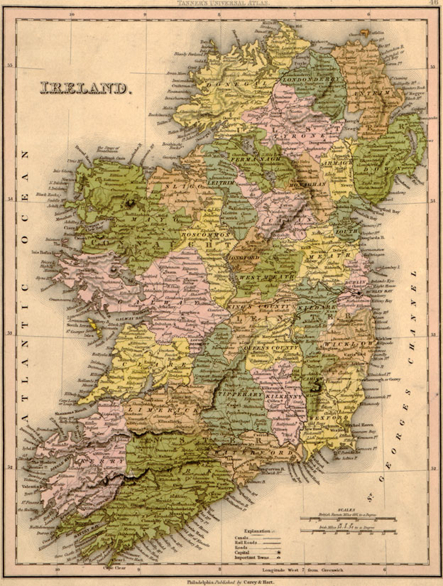 Ireland 1844 Historic Map by Tanner