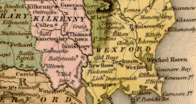 Detail of Ireland 1844 Historic Map by Tanner